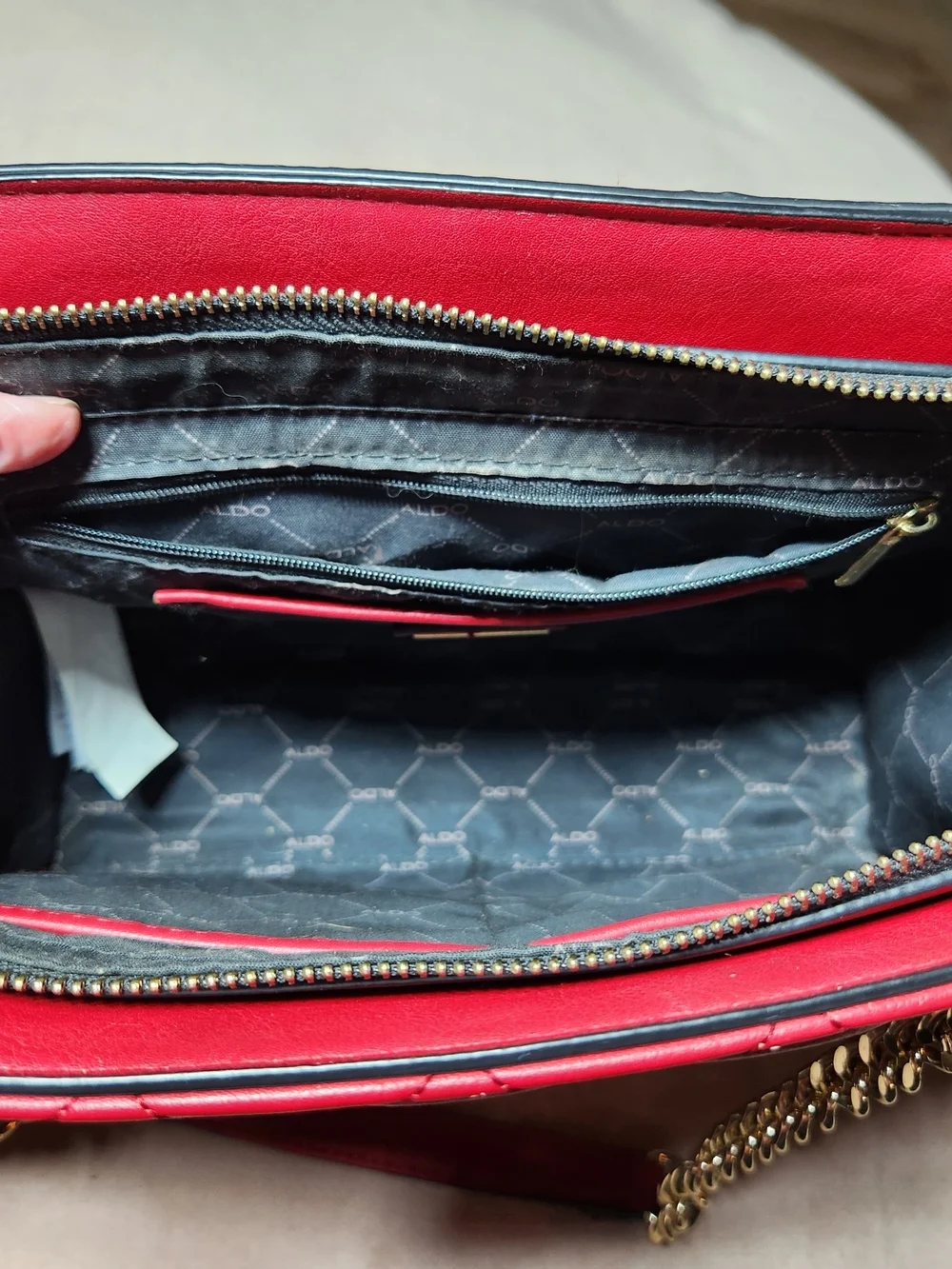 ALDO Quilted Red Chain-Handle Shoulder Bag Faux Leather - Picture 5 of 11